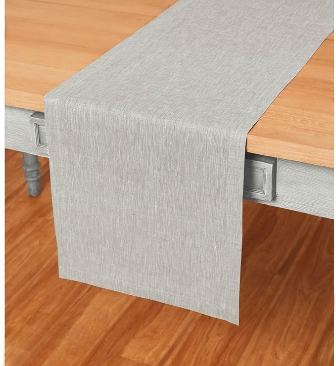 Solino Home Linen Short Table Runner 36 Inches - Athena, 100% Pure Linen Oyster Grey Table Runner 14 x 36 Inch Ideal for Dresser and Coffee Tables - Spring, Easter