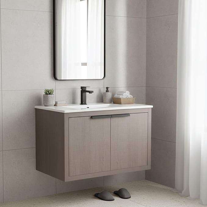 Fine Fixtures Kingsford Modern 24 Inch Bathroom Vanity with Sink, Gray Oak Finish, Elegant Bathroom Vanities for Modern Homes, Stylish Storage Solutions for Bathrooms
