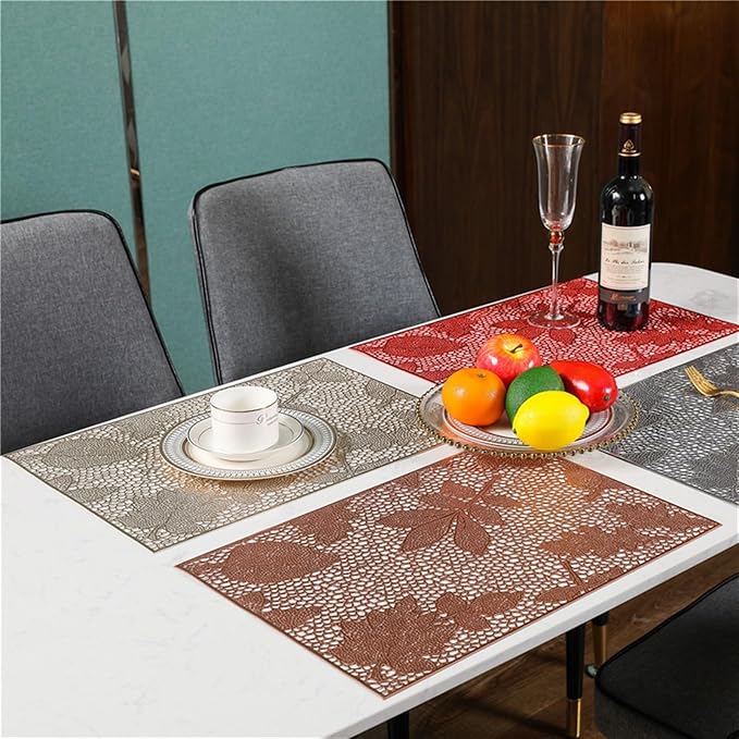 Square Table Mat Placemats Washable PVC Cloth Pad Tablemats Stain- Dining Disc Bowl Coaster Non-Slip(RSD,4 PCS)