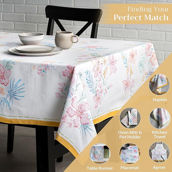 Maison d' Hermine Table Cloth Rectangle Table 100% Cotton 70 x 120 Inches Tablecloth Reusable Decorative for Dining Room Farmhouse Home Valentines Day Decorations Spring Summer - Paradise Island
