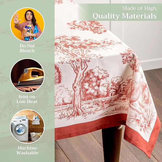 Maison d' Hermine Table Cloth Square Table 100% Cotton 60 x 60 Inches Fall Tablecloth Reusable Everyday Use for Thanksgiving Christmas Decorations Dining Farmhouse Party (Holy Jouy - Red)