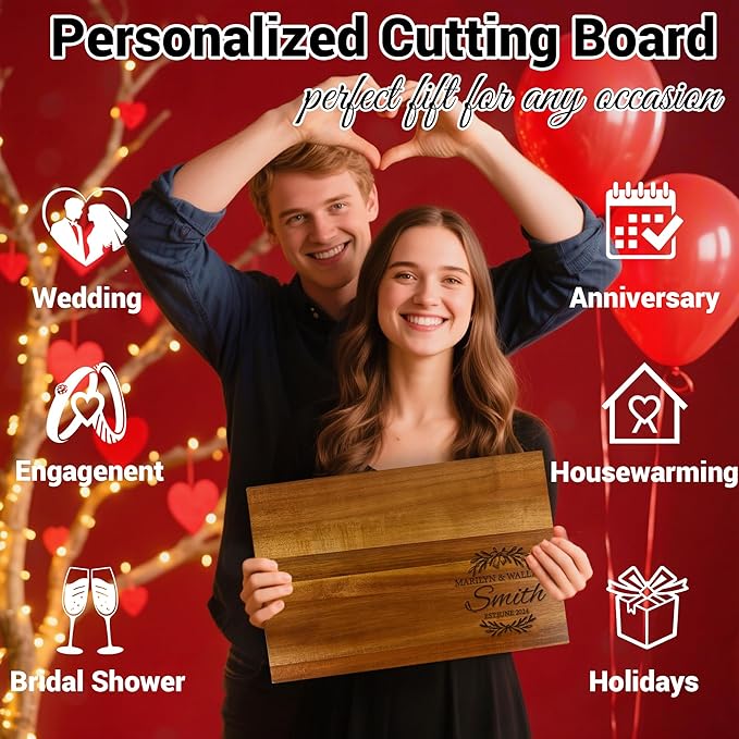 Personalized Cutting Board, Large 16”x10"x1” Hardwood Engraved Cutting Board with Gift Box, Gift for Wedding, Anniversary, Housewarming