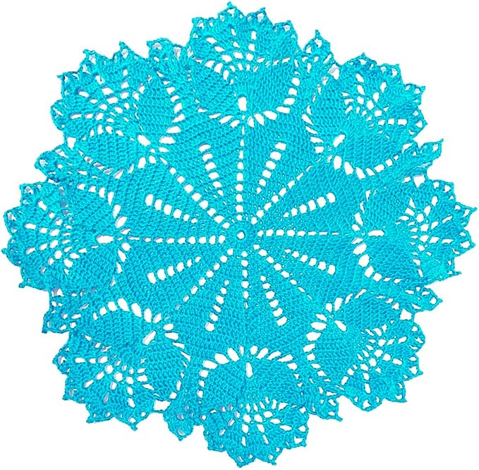 BIBITIME Tulip Flower Doilies Lace Doilies Kitchen Table Doily Mats Tablecloth Handmade Crochet Placemats Vase Dish Plate Mat (1 PC- 15 inches- 16 inches inches, Bright Lake Blue)