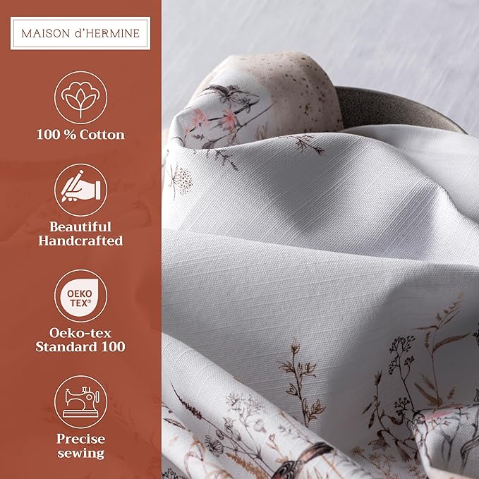 Maison d' Hermine Cloth Napkins Set of 4 100% Cotton Everyday Reusable Square Napkins Cloth Washable Dinner Wedding Valentines Day Decorations Spring/Summer (Meadow Florals - Brown, 20" x 20")