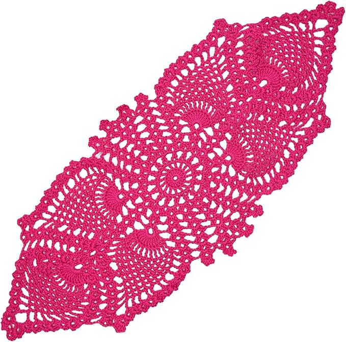 BIBITIME Crochet Lace Table Doilies Eyes Flower Doily Kitchen Vase Place Mats (7 in x 21 in,Pack of 1PC, Style02-Rose)