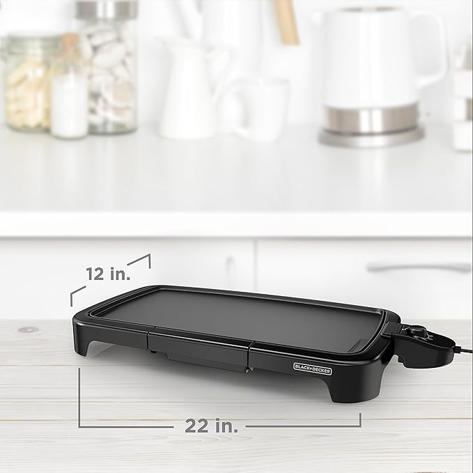 BLACK+DECKER GD2011B Family Sized Electric Griddle, 20 x 11-Inch, Black