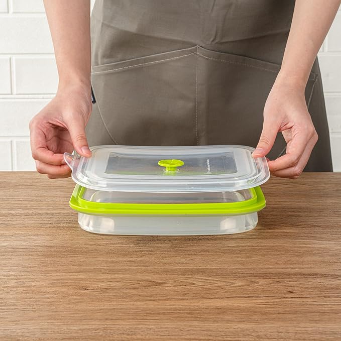 Restaurantware-Fresh Hero 51 Ounce Storage Containers, 1 Durable Airtight Food Containers - Microwavable, Freezable, Green Silicone, Collapsible, Dishwashable, With Vented Lids