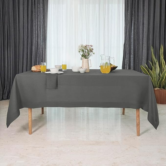 D'Moksha Homes Linen Tablecloth 60 x 90 Inch - 100% Pure Linen Charcoal Grey Tablecloth for Rectangle Tables - Machine Washable Table Cloth for Spring, Easter