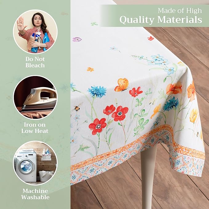 Maison d' Hermine Table Cloth Rectangle Table 100% Cotton 60 x 108 Inches Tablecloth Reusable Decorative for Dining Room Farmhouse Home Valentines Day Decorations Spring Summer - Summer Whisper
