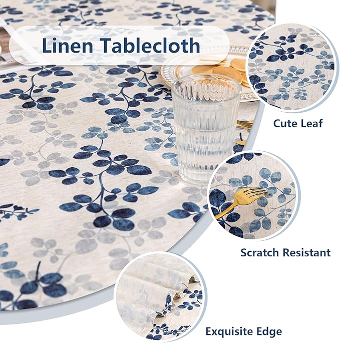 MYSKY HOME Floral Print Rectangle Tablecloth - Waterproof Linen Farmhouse Tablecloth for 8 Feet Table, 60 x 120 Inches, Blue
