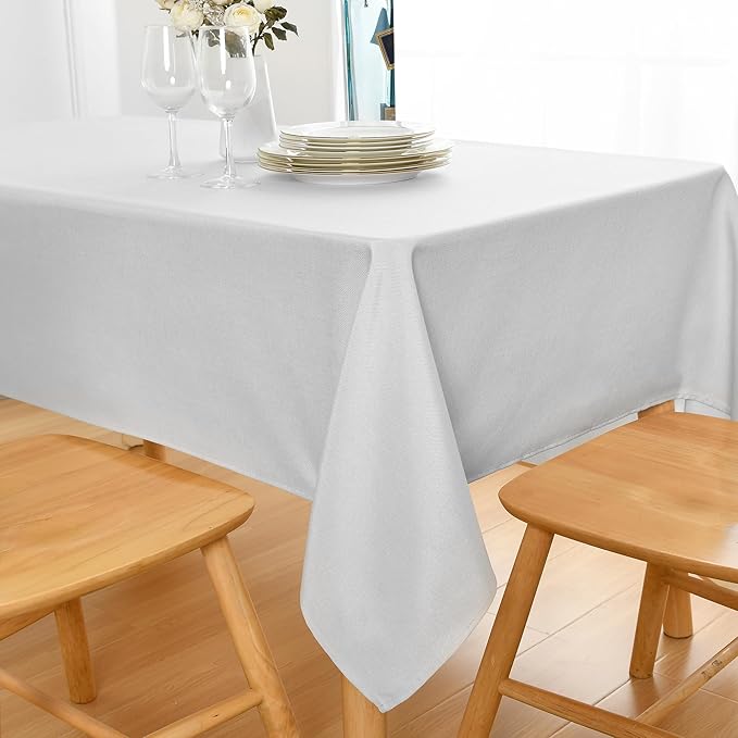 JIUZHEN Rectangle Table Cloth Faux Linen Farmhouse Tablecloth Wrinkle and Stain Resistant Decorative Fabric Table Cover for Kitchen, Dining Room, Parties and Camping, White, 60 x 120 Inch