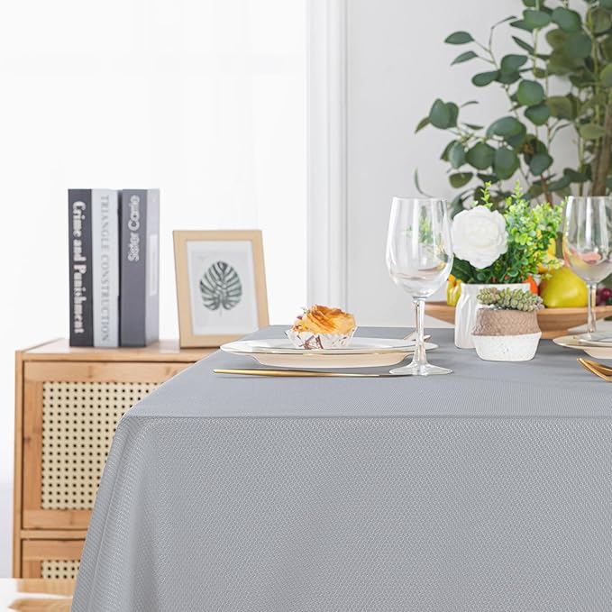 Hiasan 60 X 60 Inch Square Textured Tablecloth - Waterproof Spillproof Antiwrinkle Jacquard Table Cloth for Kitchen and Dining Dinner, Outdoor Picnic, Holiday and Parties, Silver Grey