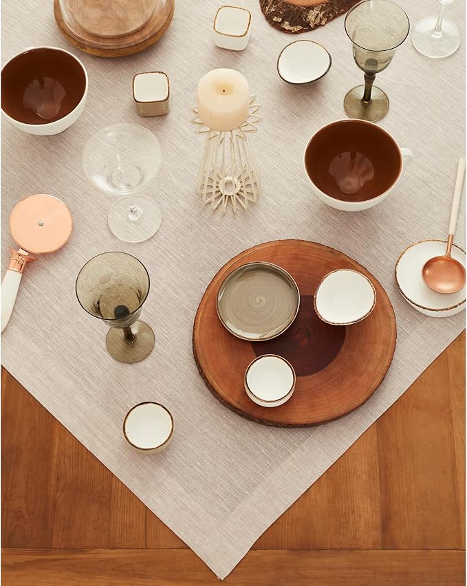 Solino Home Light Natural Linen Tablecloth 52 x 52 Inch - 100% Pure Linen Square Table Throw - Athena, Machine Washable Tablecloth for Spring, Easter