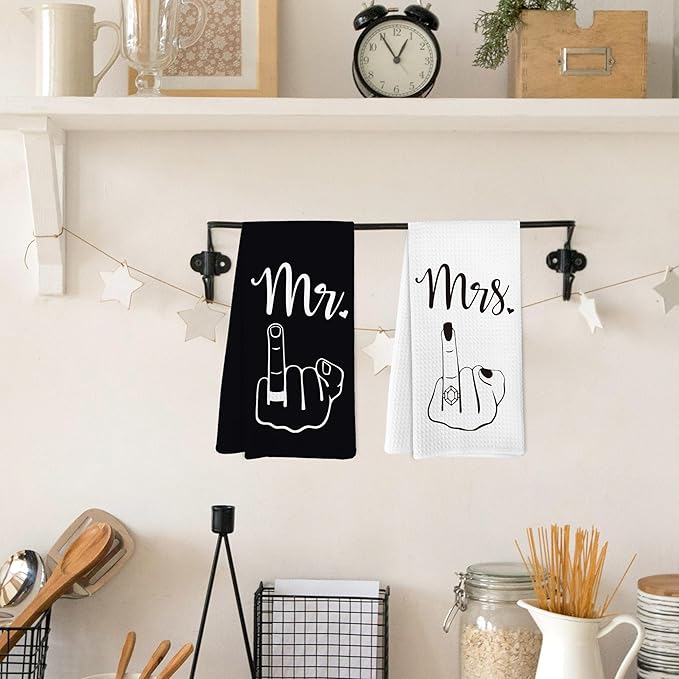 Mr and Mrs Kitchen Towels, Honeymoon Gifts Decorative Dish Tea Towels for Kitchen Bathroom, Hubby and Wifey Gifts, Valentines Day Bride and Groom Gifts Hand Dish Towels Set of 2,16x24in