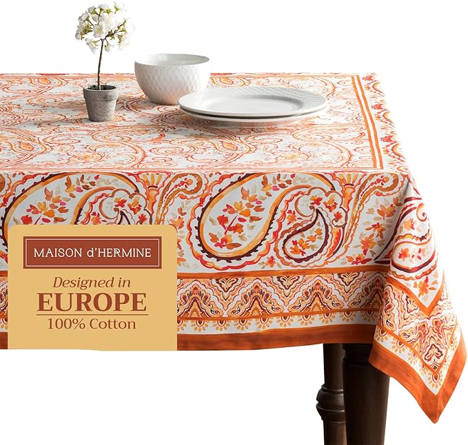 Maison d' Hermine Table Cloth Square Table 100% Cotton 54 x 54 Inches Fall Tablecloth Reusable Everyday Use for Thanksgiving Christmas Decorations Dining Farmhouse Party (Palatial Paisley)