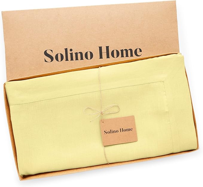Solino Home Yellow Linen Tablecloth 60 x 132 Inch - 100% Pure Linen Table Cloth for Rectangle Tables - Fete, Machine Washable Tablecloth for Spring, Easter