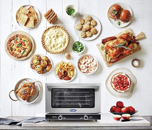 Atosa CookRite CTCO-50 Countertop Electric Convection Oven for Hotel Diner Baking | 16 1/2"H x 23"W x 23 3/10"D | Stainless Steel, Manual Control, 120V, 1550W | (Includes: Water Line Connection Kit)
