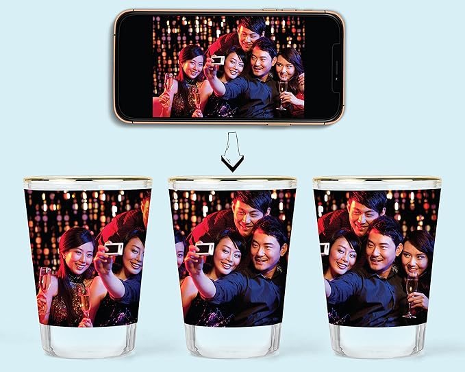 Custom Shot Glasses with Photo – Personalized Picture Gift, Gold Rim