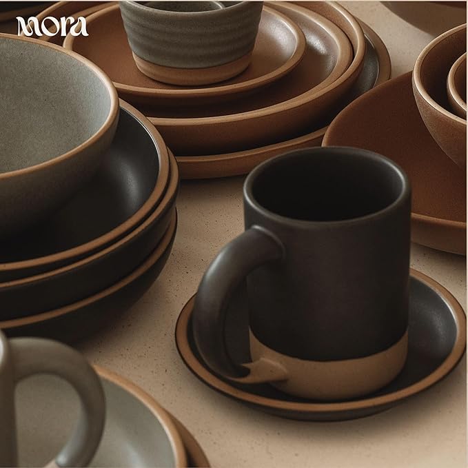 MORA Medium Mugs Set of 4, 16oz Ceramic Pottery Latte Mugs/Coffee Cups - Microwave and Dishwasher Safe - Liquorice