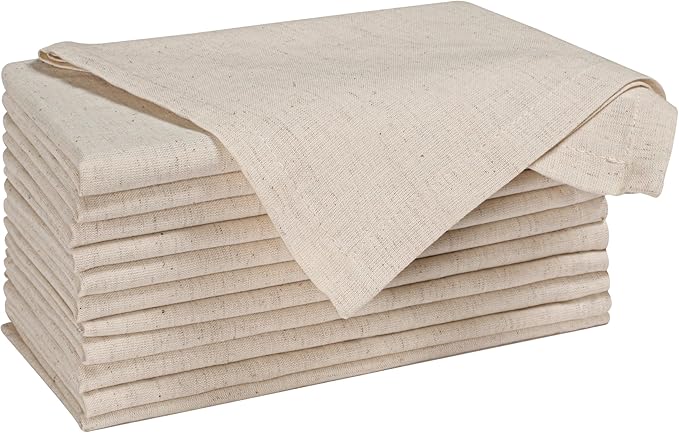 Lightnpro Cotton Flax Napkins Set of 12, Hemmed Dinner Cloth Napkins with Metred Corners, Washable and Reusable for Dining, Parties, Weddings, Holiday & Everyday Use - 17x17 Inch Natural Color