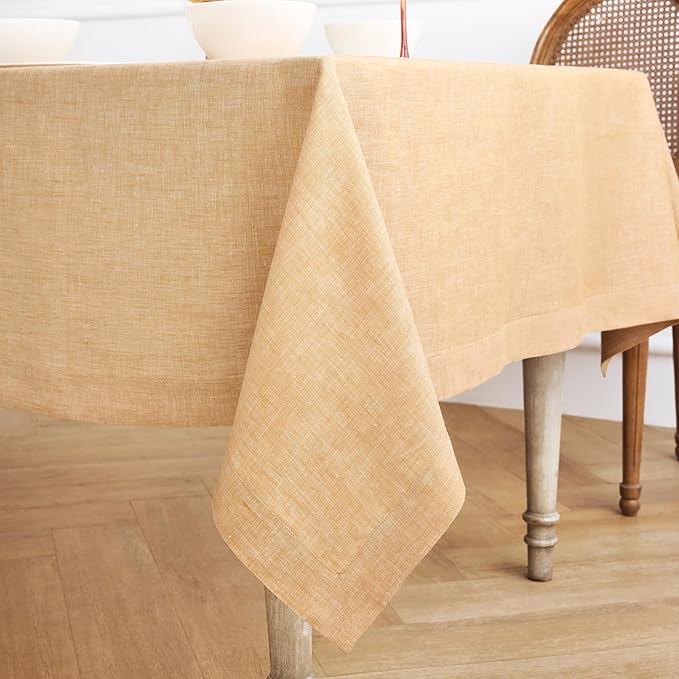 Solino Home Linen Tablecloth 60 x 132 Inch - 100% Pure Linen Golden Nugget Table Cloth for Rectangle Tables - Athena, Machine Washable Tablecloth for Spring, Easter