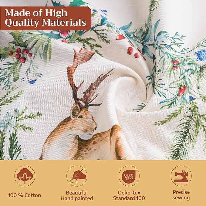 Maison d' Hermine Table Cloth Rectangle Table 100% Cotton 60 x 120 Inches Fall Tablecloth Reusable Everyday Use for Thanksgiving Christmas Decorations Dining Farmhouse Party (Holly Time)