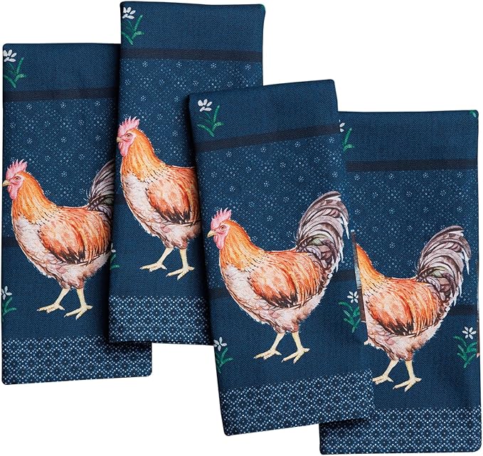 Maison d' Hermine Cloth Napkins Set of 4 100% Cotton Everyday Reusable Square Napkins Cloth Washable Dinner Party Wedding Restaurant Valentines Day Decorations Spring/Summer(Meadow Rooster, 18" x 18")