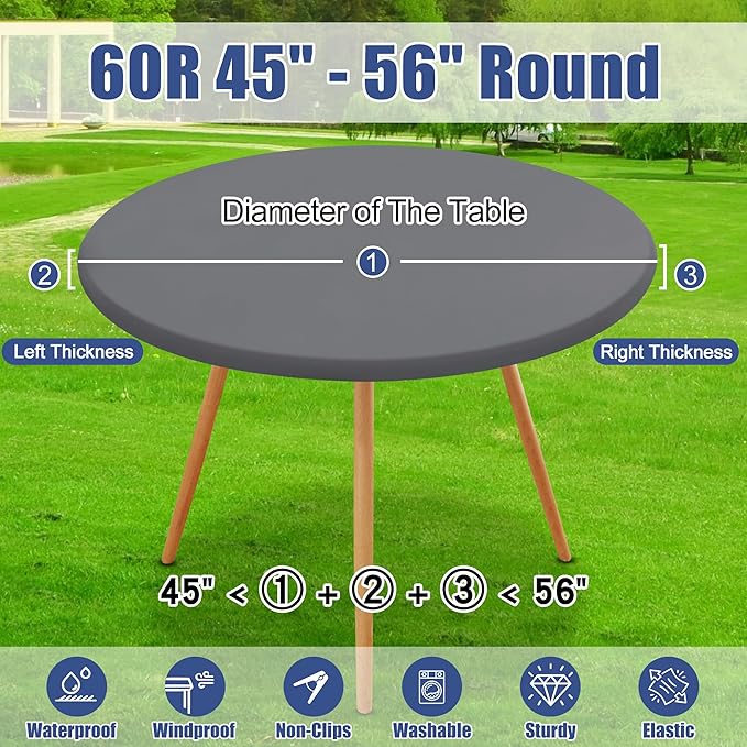 Round Spandex Tablecloth, Elastic Fitted Waterproof Tablecloths for 45"-56" Tables, Stretch Washable Picnic Table Cover for Camping, Dining, Indoor and Outdoor, Grey