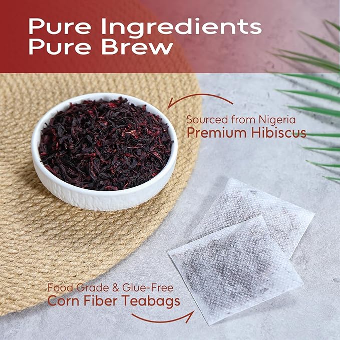 FullChea - Hibiscus Tea Bags, 1.5g*120 Counts - Te De Flor de Jamaica, Hibiscus Flowers Tea for Daily Wellness - Non-GMO - Caffeine-free - Rich in Antioxidants & Support Digestion