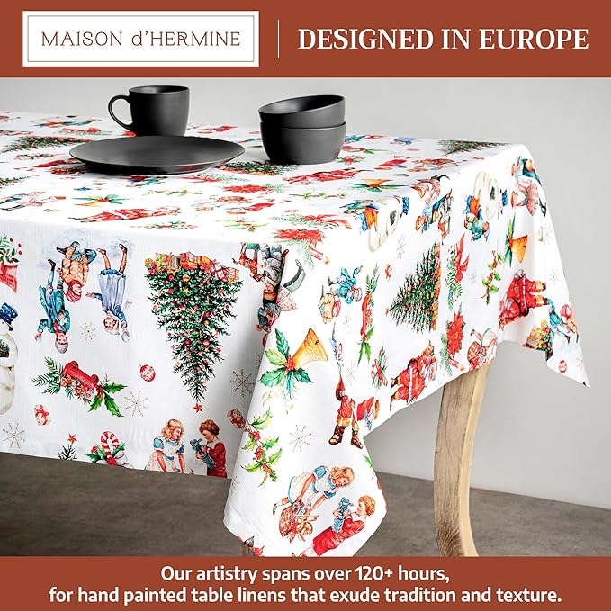Maison d' Hermine Table Cloth Rectangle Table 100% Cotton 54 x 72 Inches Fall Tablecloth Reusable Everyday Use for Thanksgiving Christmas Decorations Dining Farmhouse Party (Chromo)