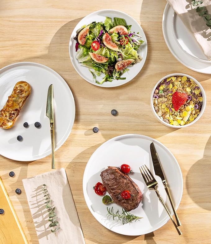 TheTerra Ceramic Dinnerware Sets for 6, 18 Pieces Porcelain Lightweight Plates and Bowls Sets, Scratch Resistant Dish Set, Oven & Microwave & Dishwasher Safe, Bright White
