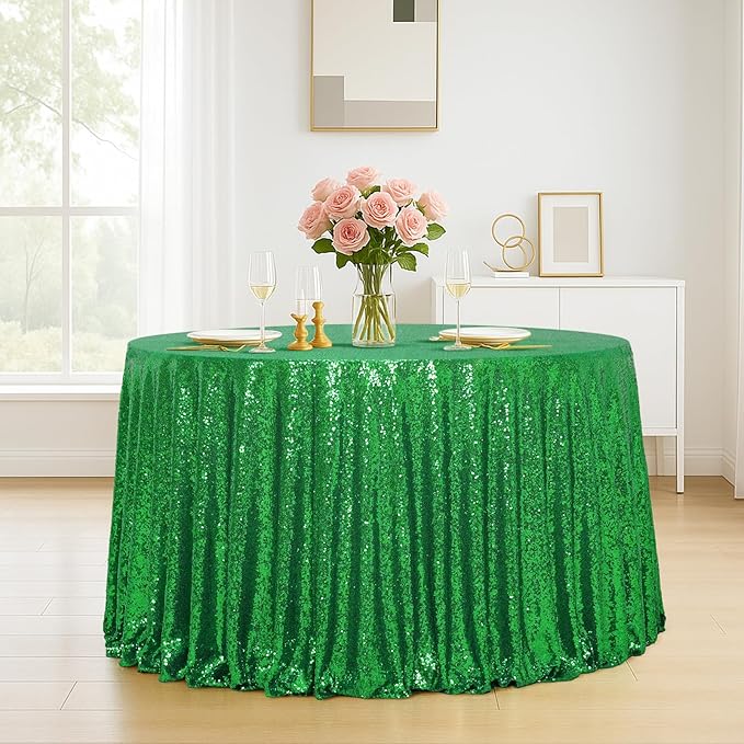 Eternal Beauty Green Tablecloth, 120 Inch Round Sequin Tablecloth for Party Cake Dessert Table Exhibition Events