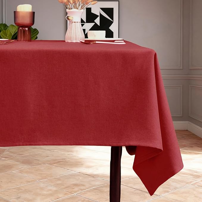 Rectangle Tablecloth 55 x 71 Inch - Waterproof Faux Linen Table Cloth for Dining Table, Kitchen, Party, Wedding, Holiday & Everyday Decoration, Red
