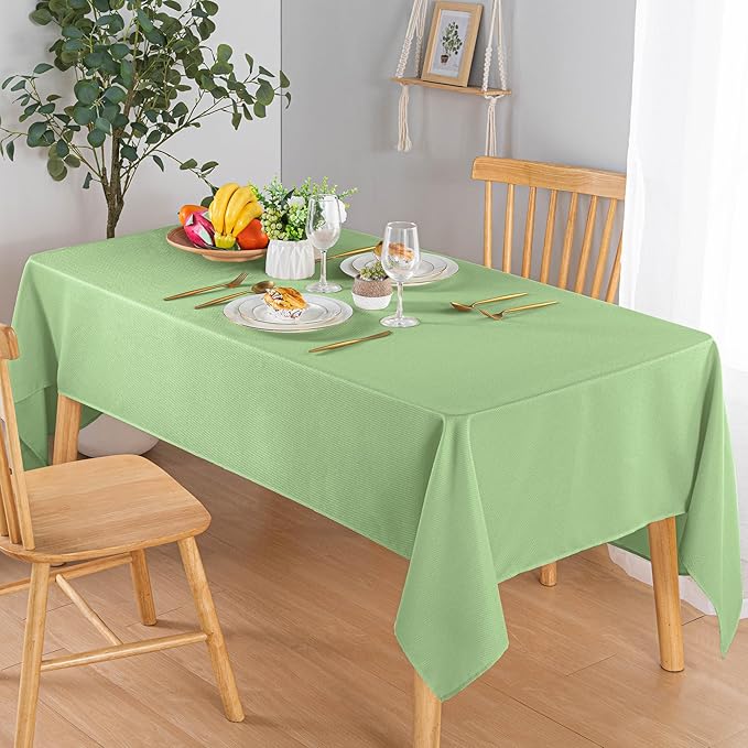 Hiasan 52 X 70 Inch Rectangle Textured Tablecloth - Waterproof Spillproof Antiwrinkle Jacquard Table Cloth for Kitchen and Dining Dinner, Outdoor Picnic, Holiday and Parties, Light Sage Green