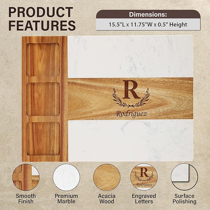 Personalized Charcuterie Board Set, Realtor Closing Gift, Custom Engraved Marble Wood Cheese Board, Real Estate Agent Gift, Housewarming Gift for Buyers, Cheese Platter Serving Board, Gift Ready Box