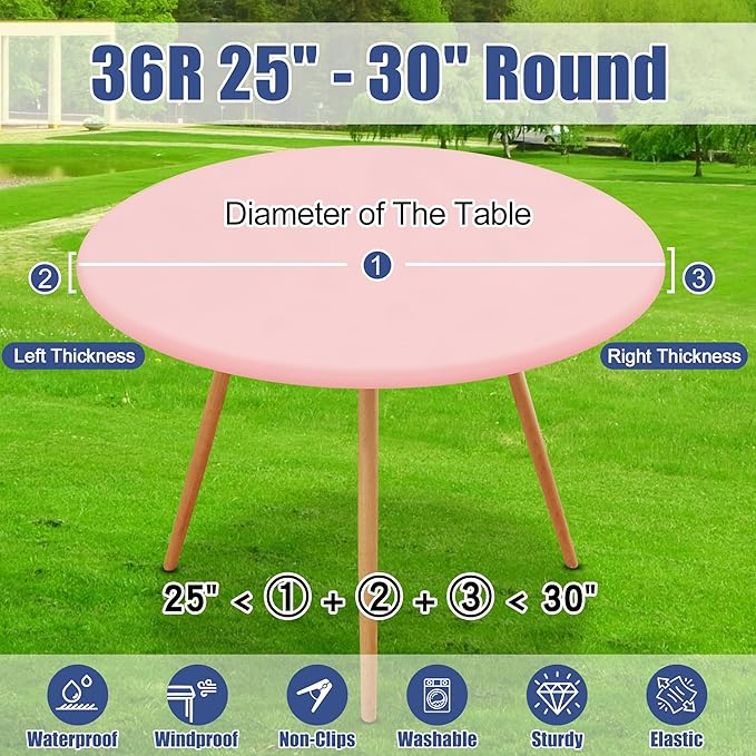 Round Spandex Valentines Day Tablecloth, Elastic Fitted Waterproof Tablecloths for 25"-30" Tables, Stretch Washable Picnic Table Cover for Camping, Dining, Indoor and Outdoor, Pink