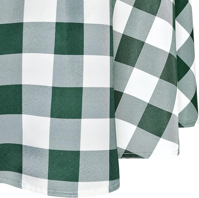 Hiasan Christmas Checkered Round Tablecloth 50 Inch - Waterproof Stain and Wrinkle Resistant Washable Fabric Table Cloth for Dining Room Party Outdoor Picnic, Forest Green and White