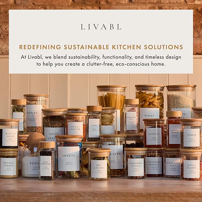 Glass Spice Jars with 360 Labels -24 pcs- 4oz- Spice Containers with Bamboo Lids -Shaker Lids- Pepper Grinder-Spice Organization for Cabinet-Drawer-Rack-Seasoning Organizer-Square bottles