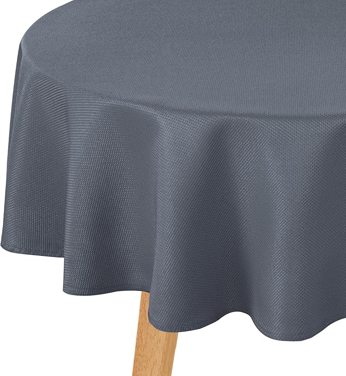 Hiasan Round Textured Tablecloth 60 Inch - Waterproof Spillproof Antiwrinkle Jacquard Table Cloth, Decorative Polyester Table Cover for Kitchen, Outdoor Picnic, Holiday and Parties, Dark Grey