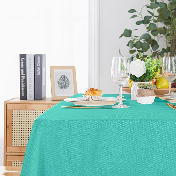 Hiasan 70 X 70 Inch Square Textured Tablecloth - Waterproof Spillproof Antiwrinkle Jacquard Table Cloth for Kitchen and Dining Dinner, Outdoor Picnic, Holiday and Parties, Aqua