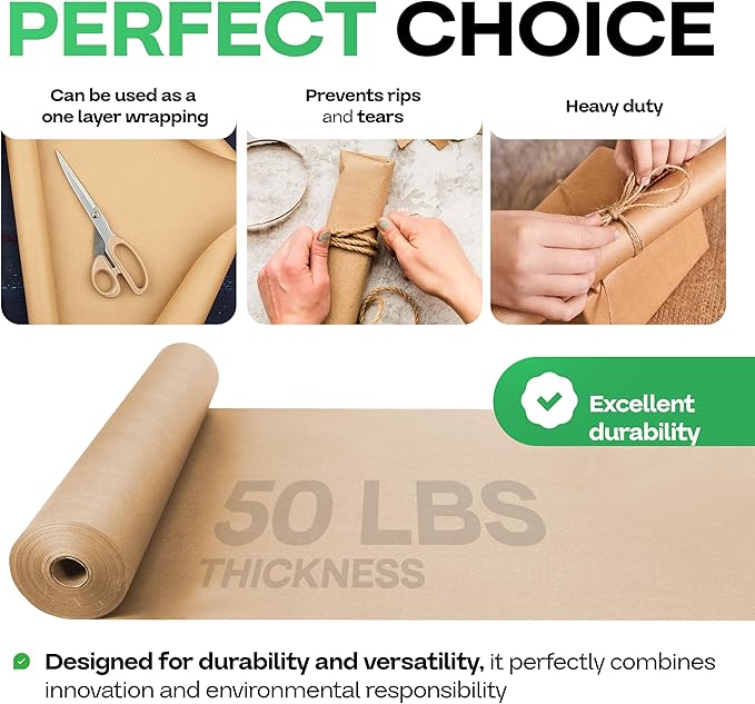 Brown Paper Roll 48" x 1200" (100 feet) with Cutter - USA-Made Wrapping Kraft Paper for Packing, Moving, Shipping & Crafts/Arts - 100% Recyclable Natural Craft Material by IDL Packaging