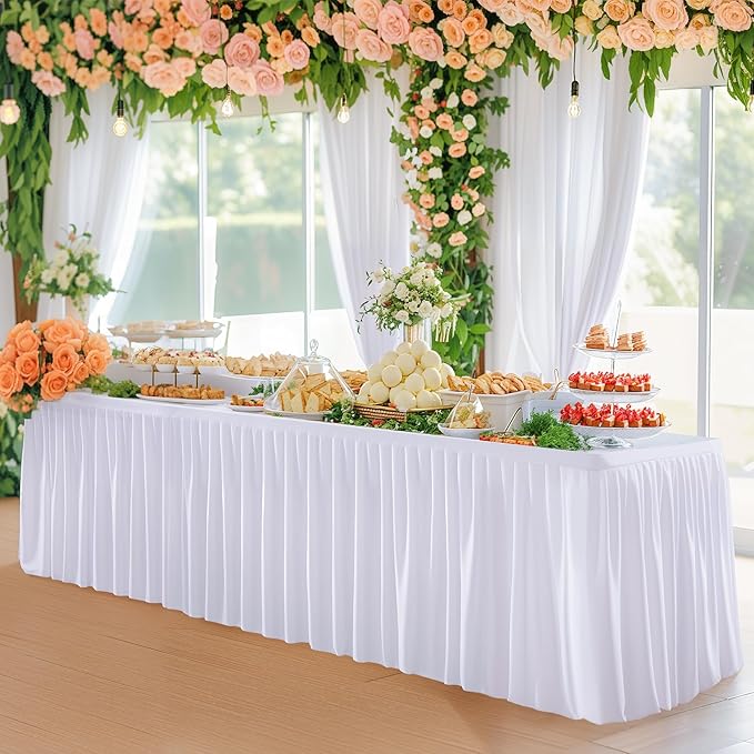Wish Care 6 Pack White Rectangle Table Clothes for 6 Foot Tables, Polyester Fitted Tablecloths 6ft Stretch Table Cover for Wedding, Birthday, Parties, Trade Show, Craft Show