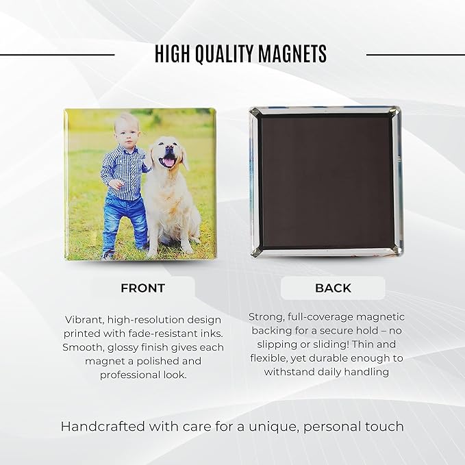 Set of 4 Handmade Custom Photo Refrigerator Magnets (2"x2") – Add Your Photo – Full Color Personalized Picture Magnets – Personalized Gifts – Office and Kitchen Locker Magnets - Strong Hold