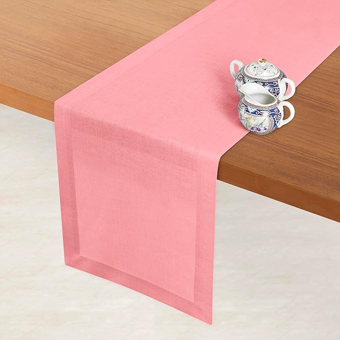 D'Moksha Homes Linen Table Runner 54 Inches - 100% Pure Linen Dusty Pink Table Runner 14 x 54 Inch for Dresser, Coffee Tables, Valentines, Spring, Easter - Machine Washable