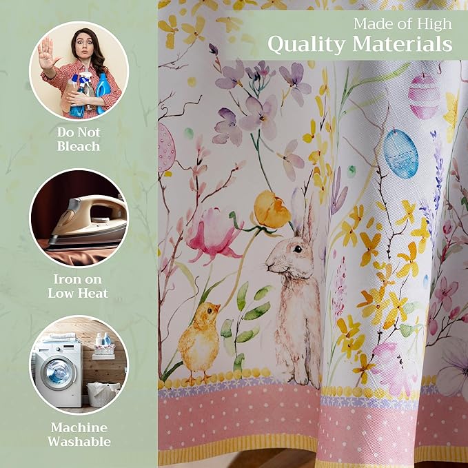Maison d' Hermine Table Cloth Round Table 100% Cotton 63 Round Inches Tablecloth Reusable Decorative for Dining Room Farmhouse Home Valentines Day Decorations Spring Summer - Easter Zest