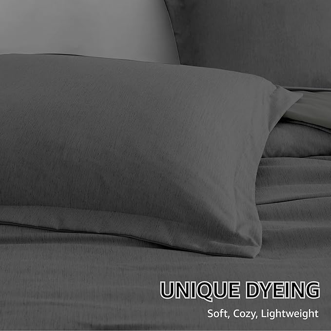 Monbix Queen Comforter Set - 7 Pieces Cationic Dyeing Dark Grey Bed in a Bag Queen Bedding Sets with Comforter, Sheets, Pillowcases & Shams, Reversible Bedding Comforters Sets