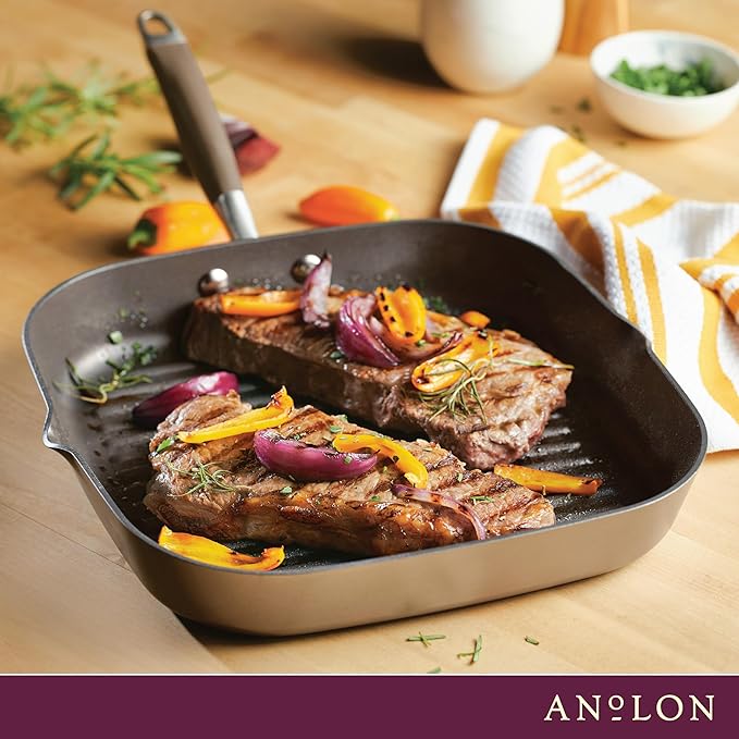 Anolon Advanced Home Hard Anodized Nonstick Deep Square Griddle Pan/Grill, 11 Inch, Bronze