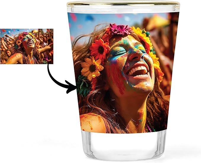 Custom Shot Glasses with Photo – Personalized Picture Gift, Gold Rim