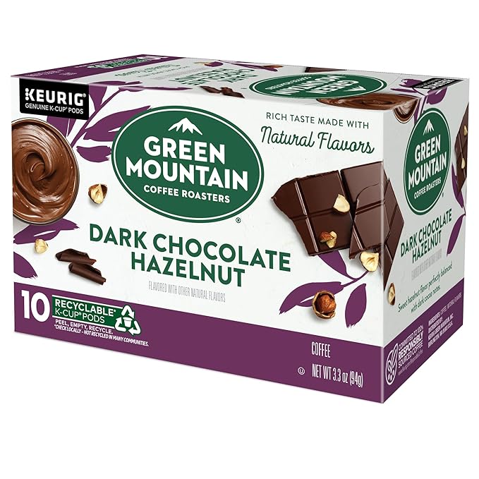 Green Mountain Coffee Roasters Dark Chocolate Hazelnut Coffee, Keurig Single Serve K-Cup Pods, 10 Count