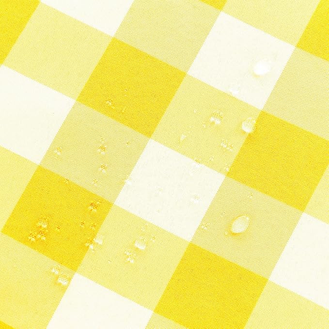 Hiasan Checkered Round Tablecloth 90 Inch - Waterproof & Wrinkle Resistant Washable Fabric Plaid Table Cloth for Dining Room/Party/Outdoor Picnic, Yellow and White